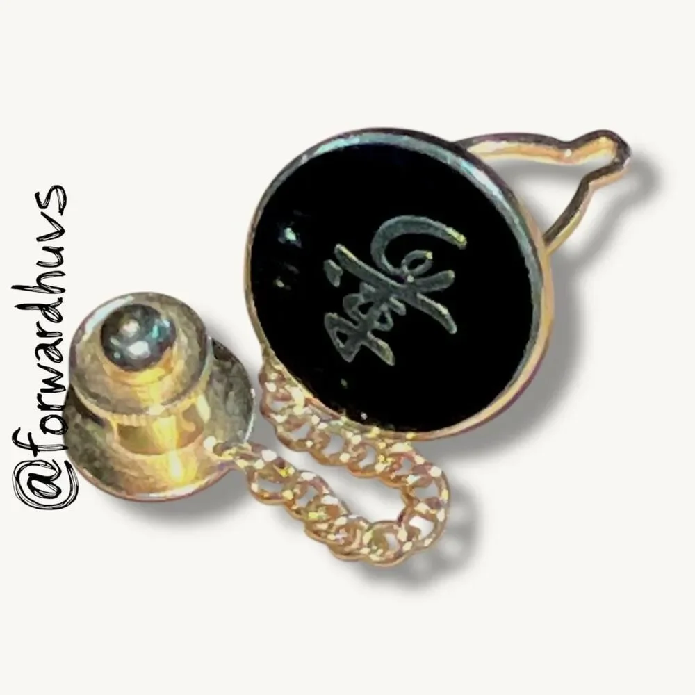 Black Longevity Symbol Tie Tack with Chain